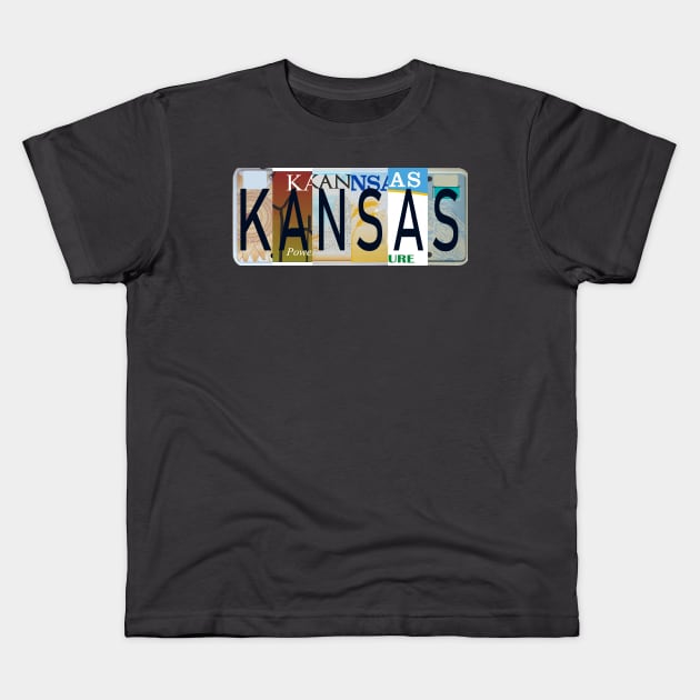 Kansas License Plates Kids T-Shirt by stermitkermit